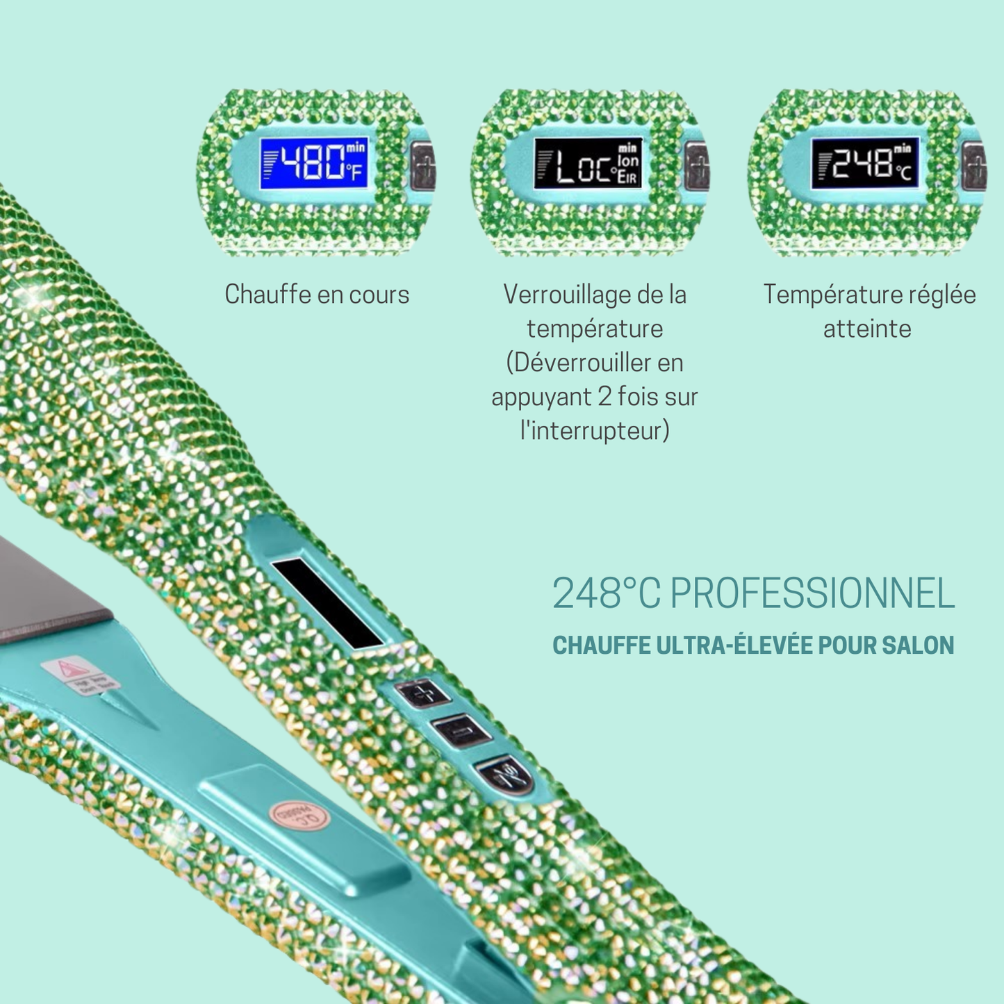 Professional Hair Straightener - RHINERSTONE™ - Green