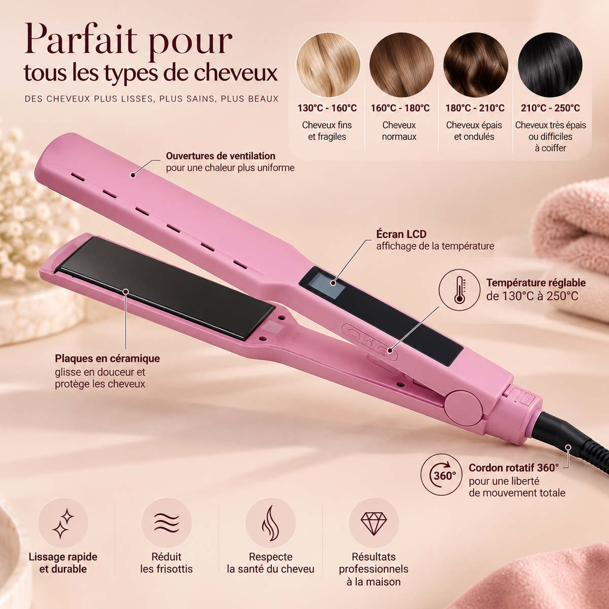 Fer à Lisser - HairStraightenerCurler™ - Rose