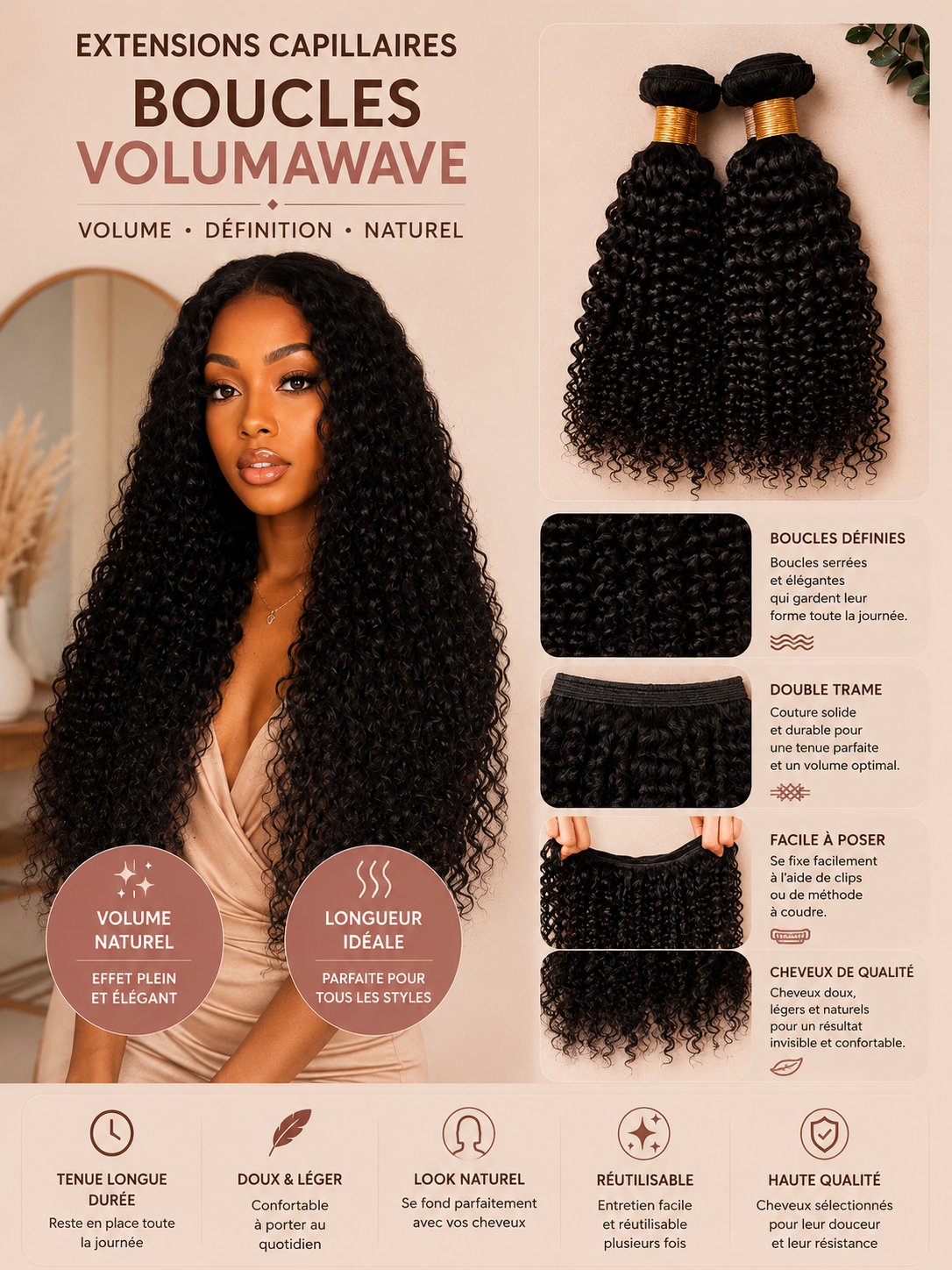 Extensions Cheveux Ondulés et Bouclés Remy
