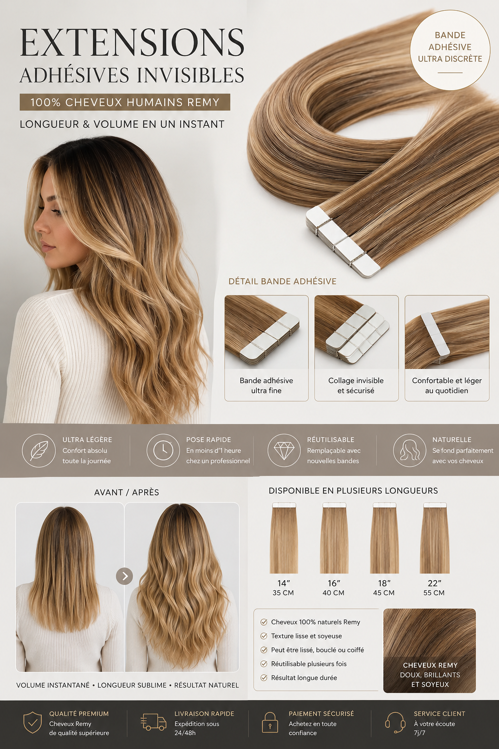 Extensions cheveux humains/ ANNY 12 mois+