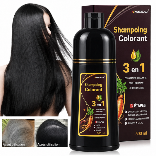 Shampoing Anti-Cheveux Gris 3 en 1 - Colorant Naturel et Couvrance Rapide