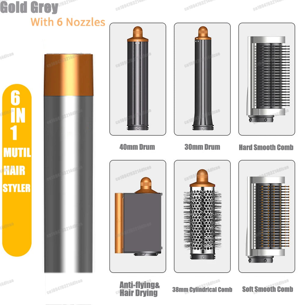 Outil multifonctionnel 6 en 1 pour cheveux, sèche-cheveux, bigoudi, brosse à Air chaud ionique, lisseur avec tête détachable