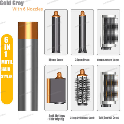 Outil multifonctionnel 6 en 1 pour cheveux, sèche-cheveux, bigoudi, brosse à Air chaud ionique, lisseur avec tête détachable