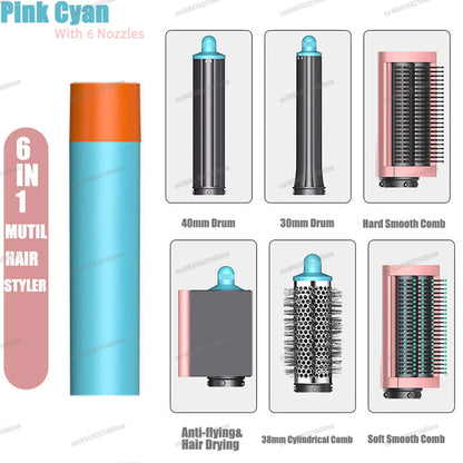 Outil multifonctionnel 6 en 1 pour cheveux, sèche-cheveux, bigoudi, brosse à Air chaud ionique, lisseur avec tête détachable