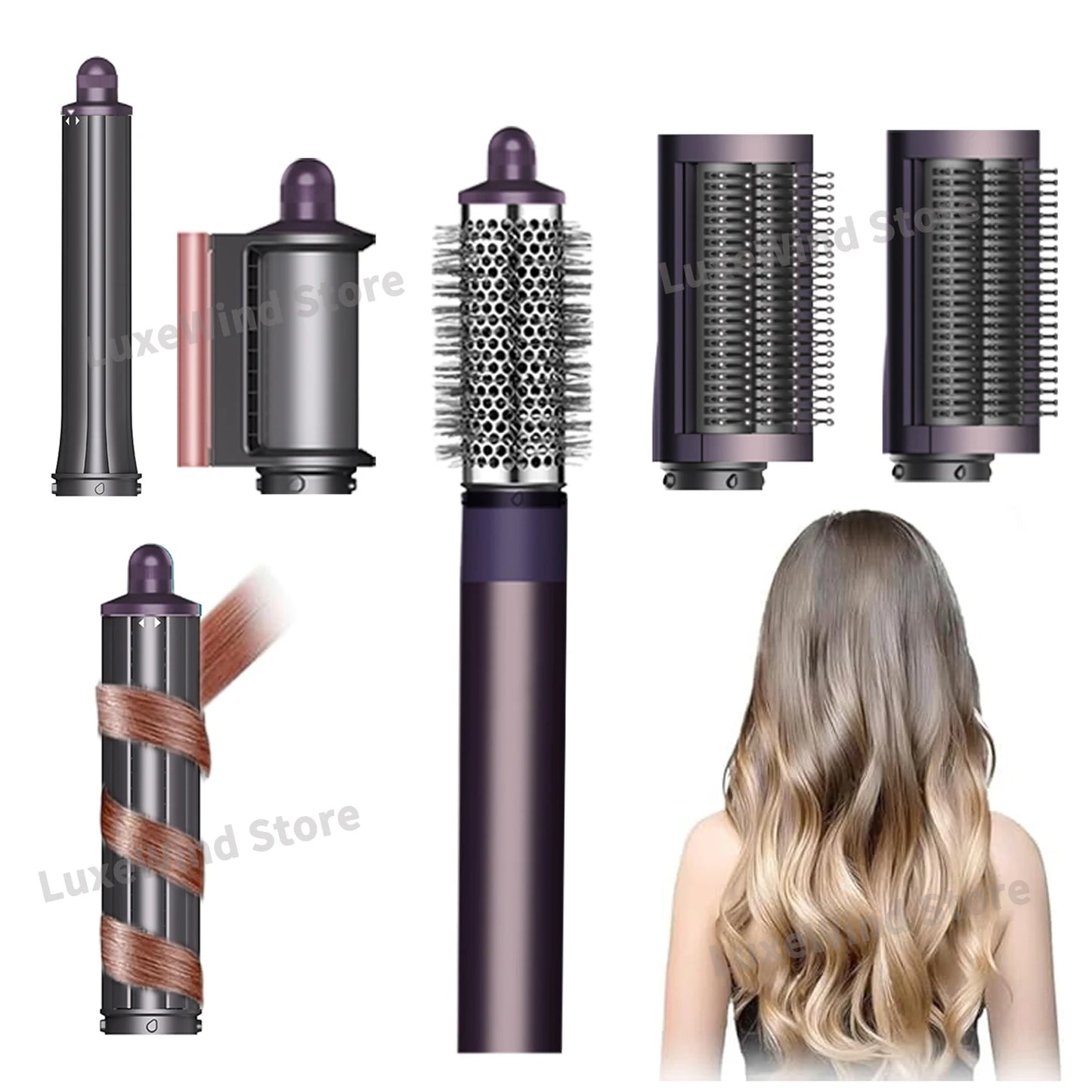 Outil multifonctionnel 6 en 1 pour cheveux, sèche-cheveux, bigoudi, brosse à Air chaud ionique, lisseur avec tête détachable