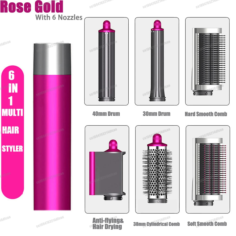 Outil multifonctionnel 6 en 1 pour cheveux, sèche-cheveux, bigoudi, brosse à Air chaud ionique, lisseur avec tête détachable